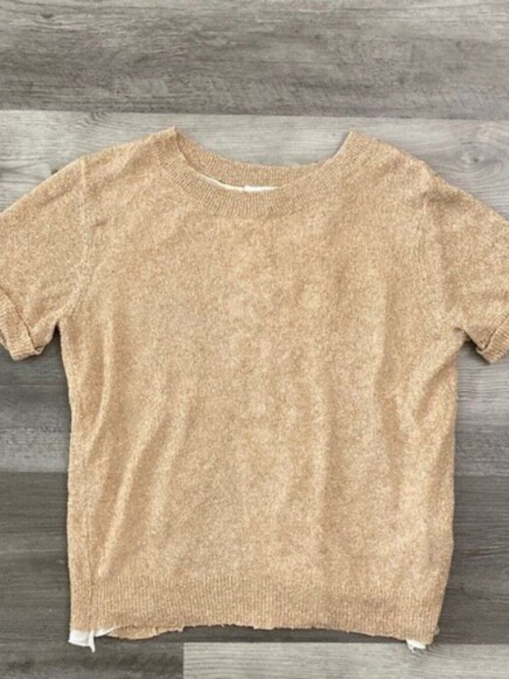 Patrizia Pepe Gold Knit Blouse Crossover Back White Crew Cuff Sleeve Office Sz 0